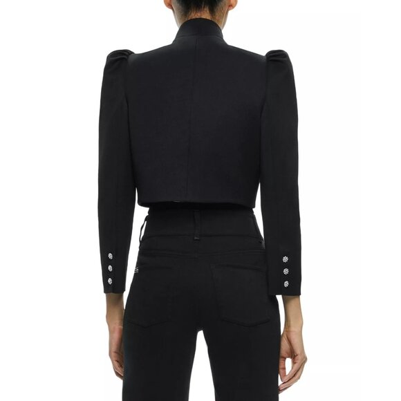 440$ Alice and Olivia Addison Bow Cropped Blazer Top Puff Shoulders Size M Black - Picture 2 of 5